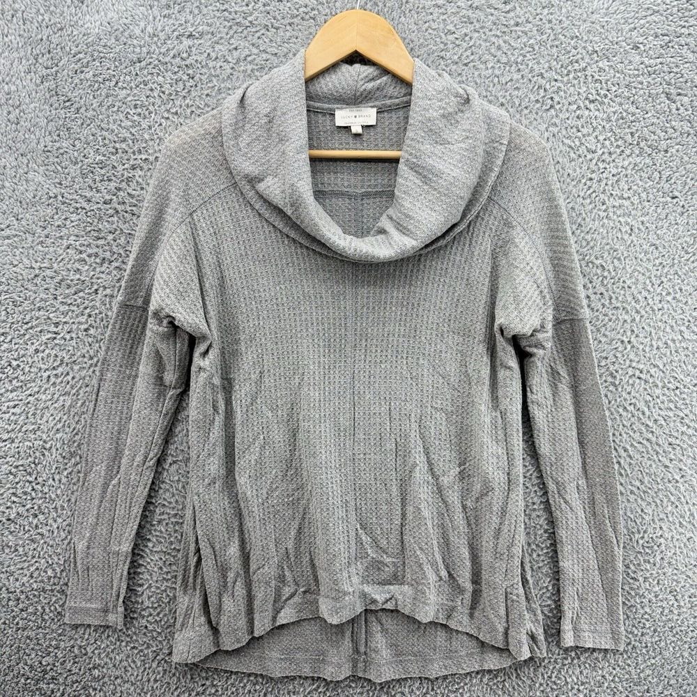 Lucky Brand Womens Size S Gray Waffle Knit Stretch Cowl Neck Shirt Long Sleeve